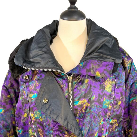 Havoc Size 12 Vintage 80s Ski Jacket Satin Psychedelic Deer Horse Print Winter - Picture 1 of 16
